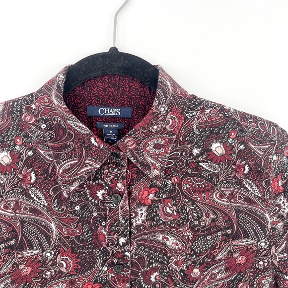 Paisley Button Down Shirt Red Womens Size Medium Easy Care Chaps - Picture 2 of 3